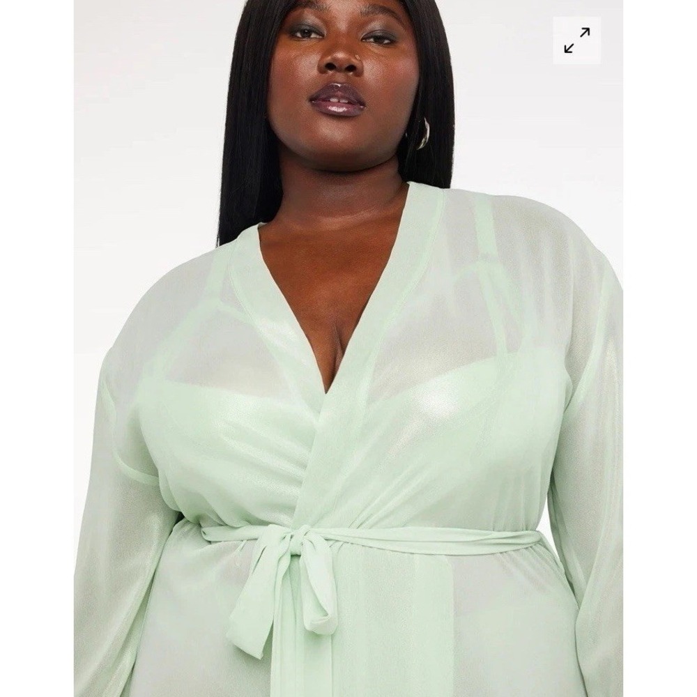 Savage x Fenty Going Platinum Robe Green Mesh Sheer Belted Sz XL/1X NWT - Picture 4 of 4